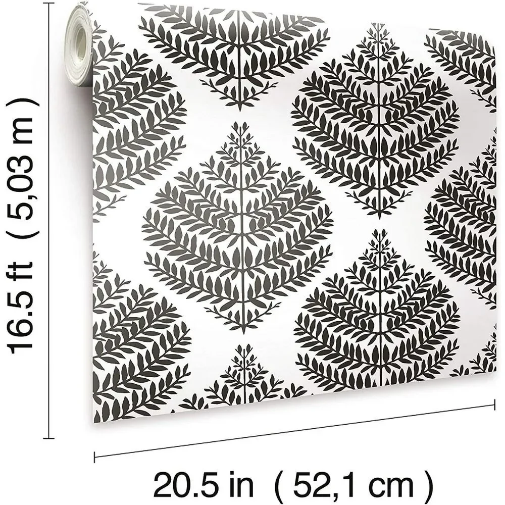 2pk RoomMates Hygge Fern Damask Peel & Stick Wallpaper (56.36 Sq Ft) Black White
